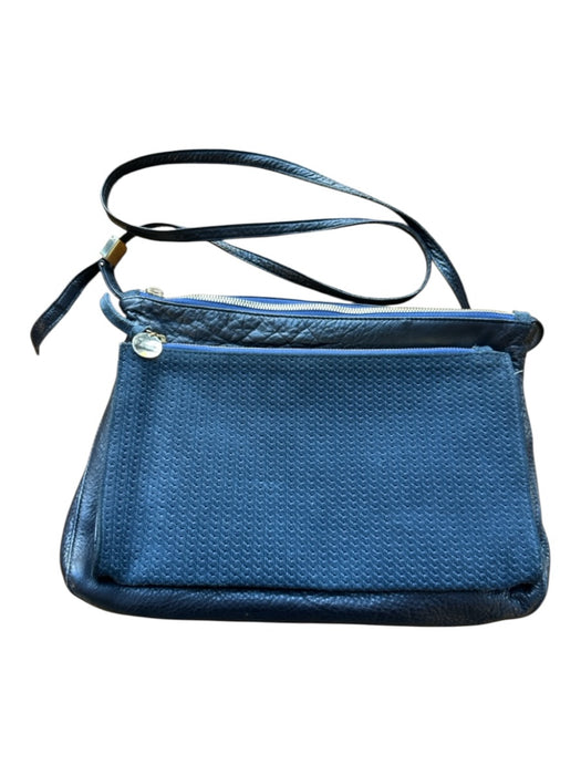 Clare V Navy Leather Outer Pocket Denim Detail Gold Hardware Purse Navy / Medium