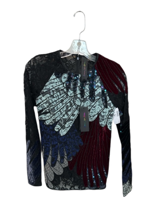 Romance Was Born Size 4 Black & Blue Polyester & Viscose Lace Detail Top Black & Blue / 4