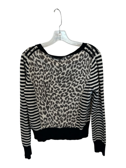 Thakoon Size L Black & Light Gray Wool & Cotton Stripe Cheetah Crew Sweater Black & Light Gray / L