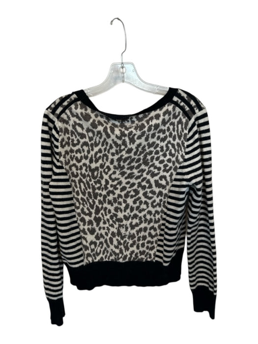 Thakoon Size L Black & Light Gray Wool & Cotton Stripe Cheetah Crew Sweater Black & Light Gray / L