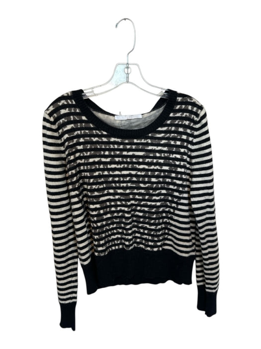 Thakoon Size L Black & Light Gray Wool & Cotton Stripe Cheetah Crew Sweater Black & Light Gray / L