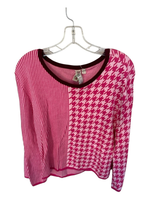 Dolan Size XL Pink & Maroon Cotton Blend Houndstooth Long Sleeve Sweater Pink & Maroon / XL