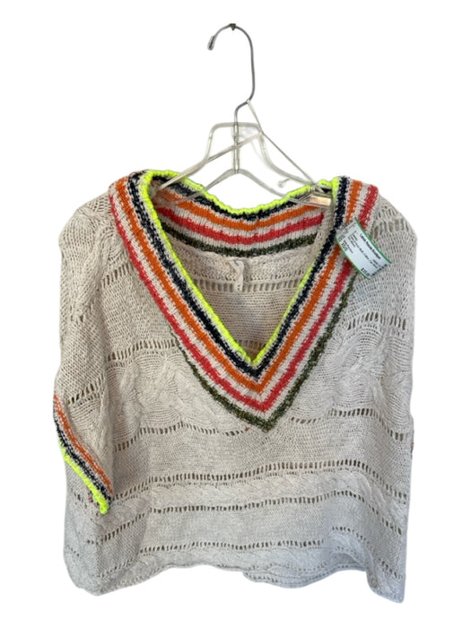 Daily Practice Size XS/S Cream & Neon Multi Cotton Cap Sleeve Knit Sweater Cream & Neon Multi / XS/S