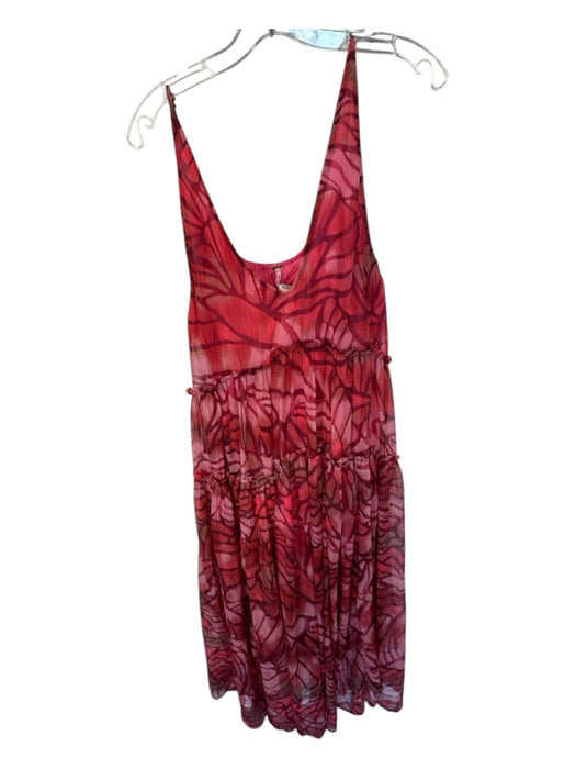 Free People Size M Maroon & Pink Polyester Spaghetti Strap Abstract Maxi Dress Maroon & Pink / M