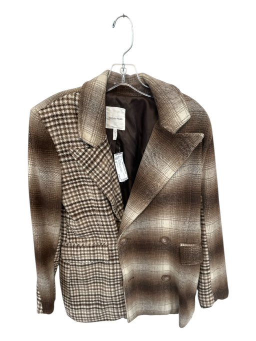 Avec Les Filles Size M Tan & White Polyester Blend Houndstooth Collar Jacket Tan & White / M