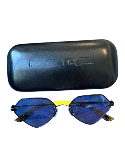 Alexander McQueen Black & Blue Metal Diamond Shape Sunglasses Black & Blue