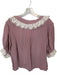Free People Size L Mauve & White Rayon Short Balloon Sleeve Lace Collar Top Mauve & White / L