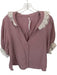 Free People Size L Mauve & White Rayon Short Balloon Sleeve Lace Collar Top Mauve & White / L