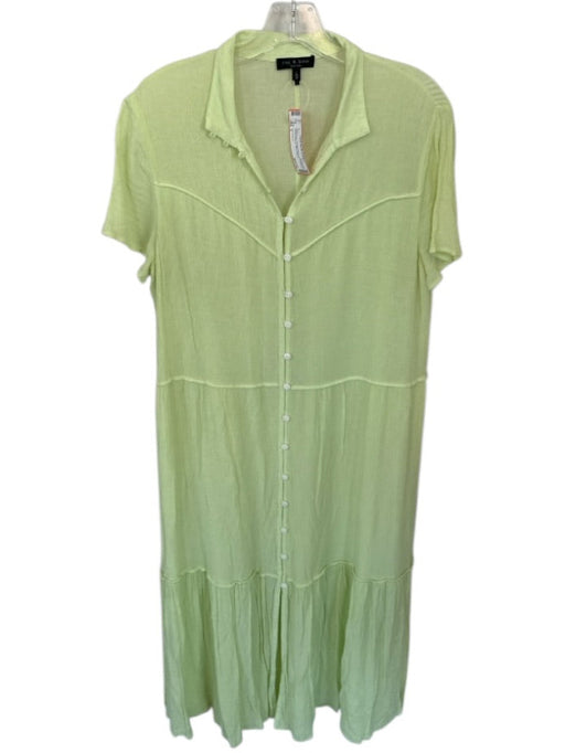 Rag & Bone Size L Lime Green Viscose Blend Short Sleeve Crinkle Buttons Dress Lime Green / L