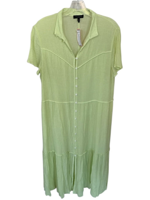 Rag & Bone Size L Lime Green Viscose Blend Short Sleeve Crinkle Buttons Dress Lime Green / L