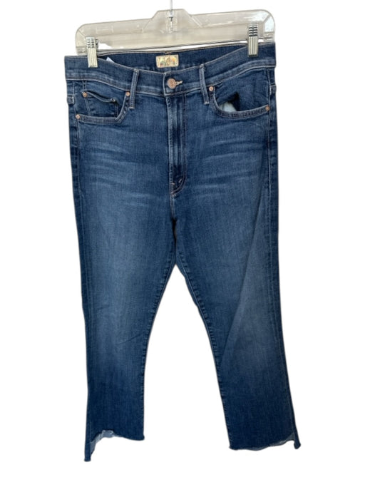 Mother Size 31 Med Dark Wash Cotton Blend High Waist Bootcut Raw Hem Jeans Med Dark Wash / 31