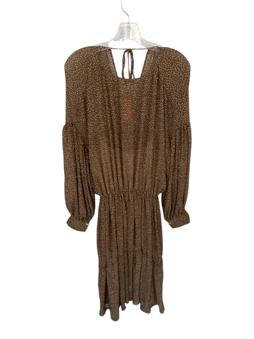Vince Size M Brown & Cream Long Balloon Sleeve Polka Dot Acordian Pleats Dress Brown & Cream / M