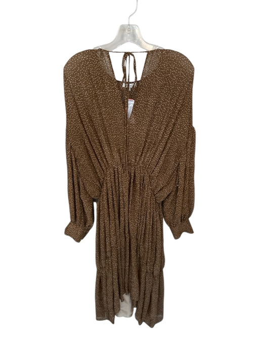Vince Size M Brown & Cream Long Balloon Sleeve Polka Dot Acordian Pleats Dress Brown & Cream / M