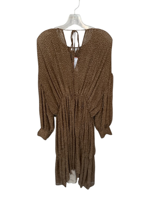 Vince Size M Brown & Cream Long Balloon Sleeve Polka Dot Acordian Pleats Dress Brown & Cream / M
