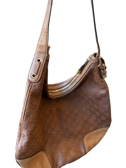 Gucci Brown Leather Guccissima Shoulder Strap Zip closure GHW Bag Brown / M