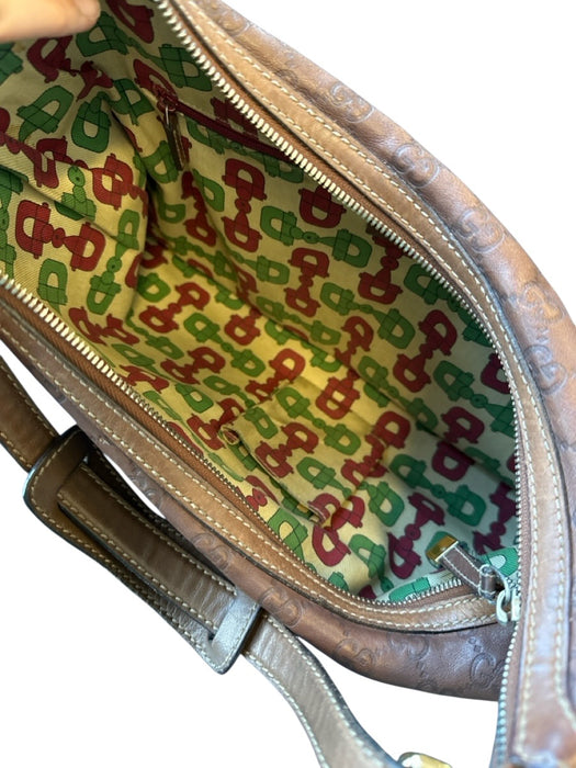 Gucci Brown Leather Guccissima Shoulder Strap Zip closure GHW Bag Brown / M