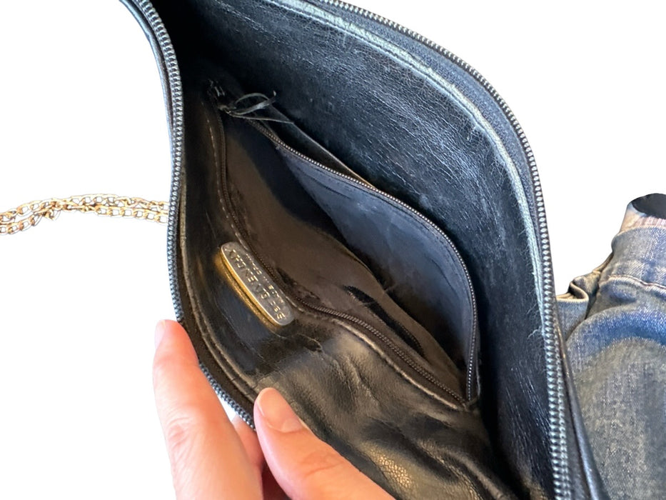 Givenchy Black & Gold Leather Chain Strap Zip Close Crossbody Bag Black & Gold / S