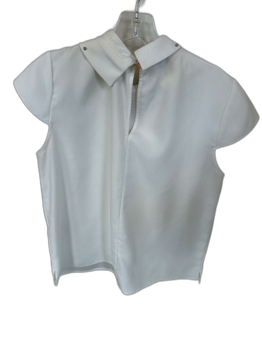 Ted Baker Size 4 White Polyester Pearl Collar Short Sleeve Top White / 4