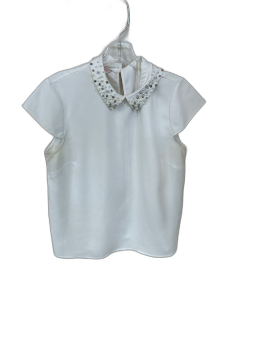 Ted Baker Size 4 White Polyester Pearl Collar Short Sleeve Top White / 4