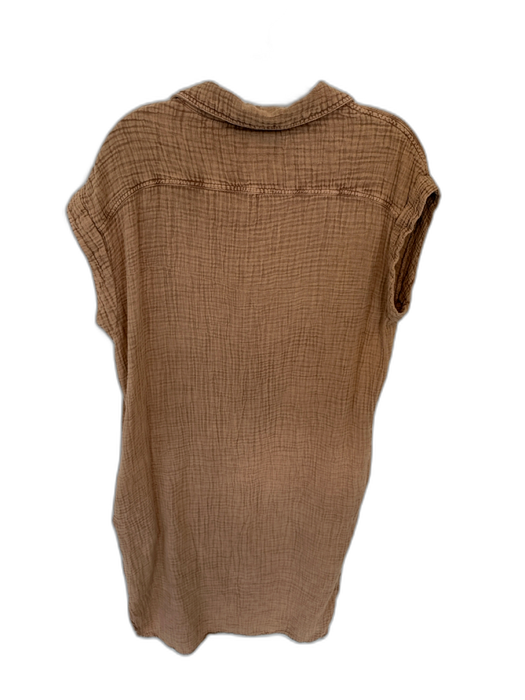 RD Style Size M Brown Cotton Maxi Short Sleeve Button Up front pocket Dress Brown / M