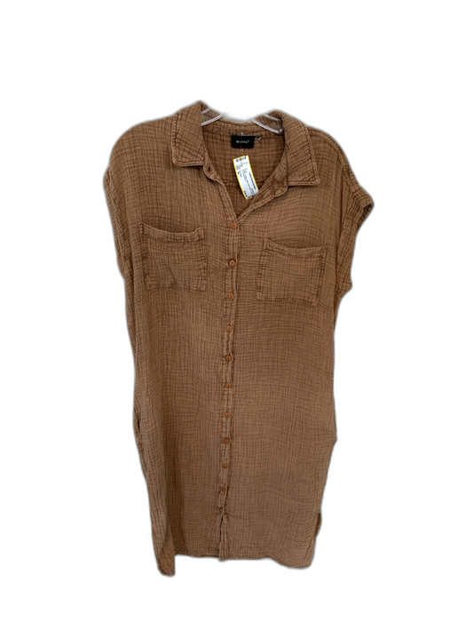 RD Style Size M Brown Cotton Maxi Short Sleeve Button Up front pocket Dress Brown / M