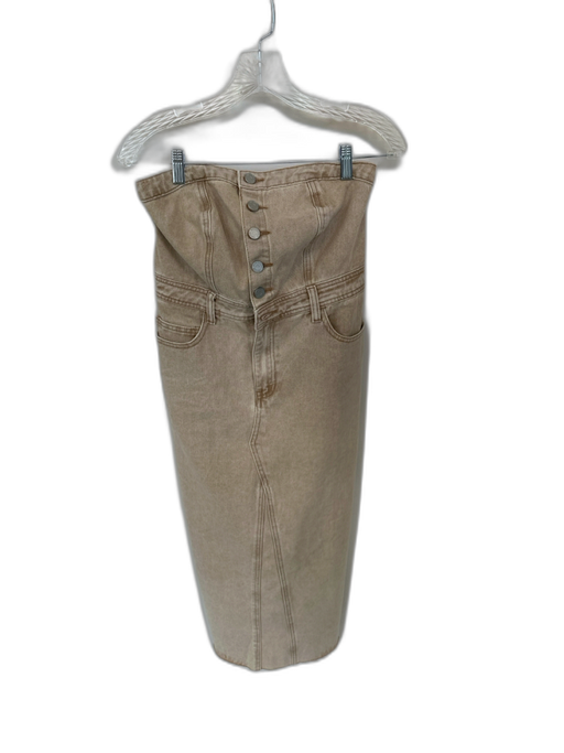 Sincerely Jules Size S Beige Cotton Denim Button Up Strapless Maxi Dress Beige / S
