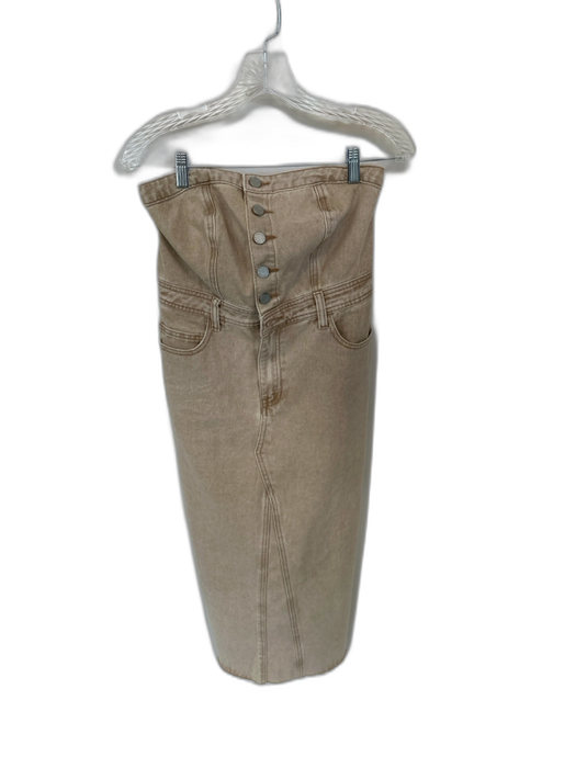 Sincerely Jules Size S Beige Cotton Denim Button Up Strapless Maxi Dress Beige / S