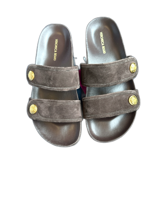 Veronica Beard Shoe Size 8 Dark Brown Suede Buttons Gold Hardware Sandals Dark Brown / 8