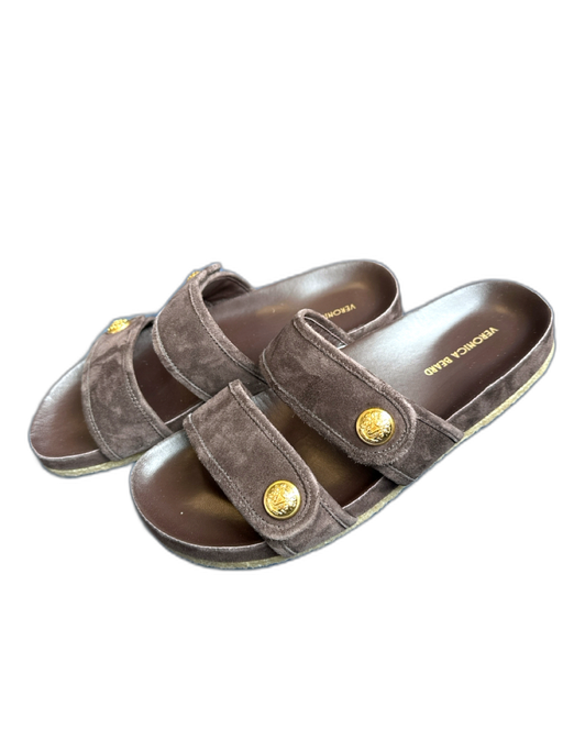 Veronica Beard Shoe Size 8 Dark Brown Suede Buttons Gold Hardware Sandals Dark Brown / 8