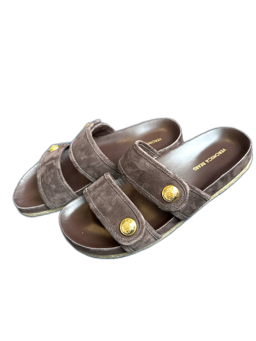 Veronica Beard Shoe Size 8 Dark Brown Suede Buttons Gold Hardware Sandals Dark Brown / 8