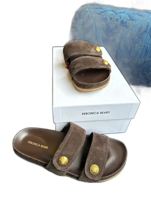 Veronica Beard Shoe Size 8 Dark Brown Suede Buttons Gold Hardware Sandals Dark Brown / 8