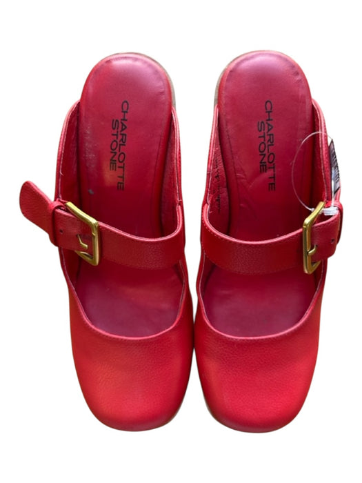 Charlotte Stone Shoe Size 8 Red & Tan Leather Wood Platform Buckle Mules Red & Tan / 8