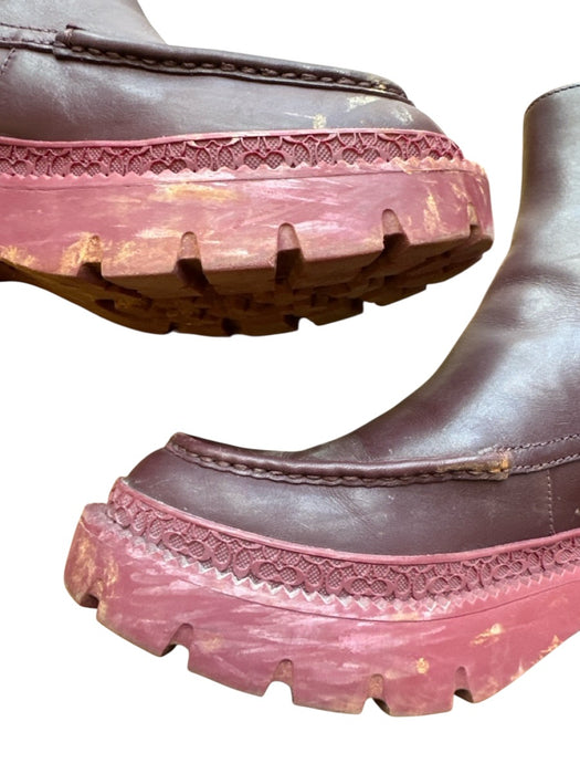 Coach Shoe Size 8 Wine Leather Platform Rubber Sole Chelsea Boots Wine / 8