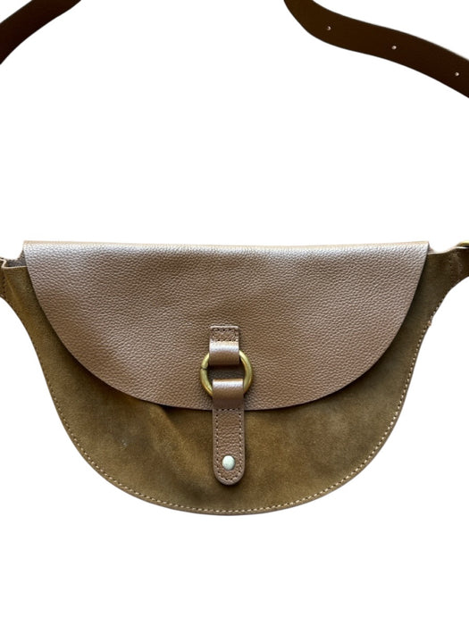 Banana Republic Brown Suede & Leather Front Flap Half Moon Crossbody Bag Brown / S