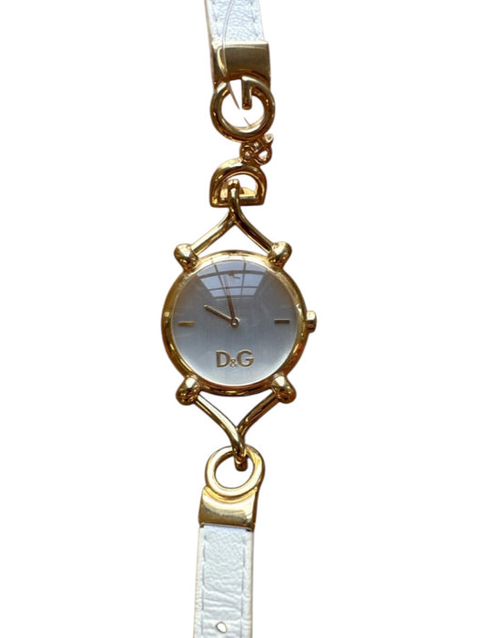 Dolce & Gabbana White & Gold Stainless steel Leather Gold Hardware Watchband White & Gold
