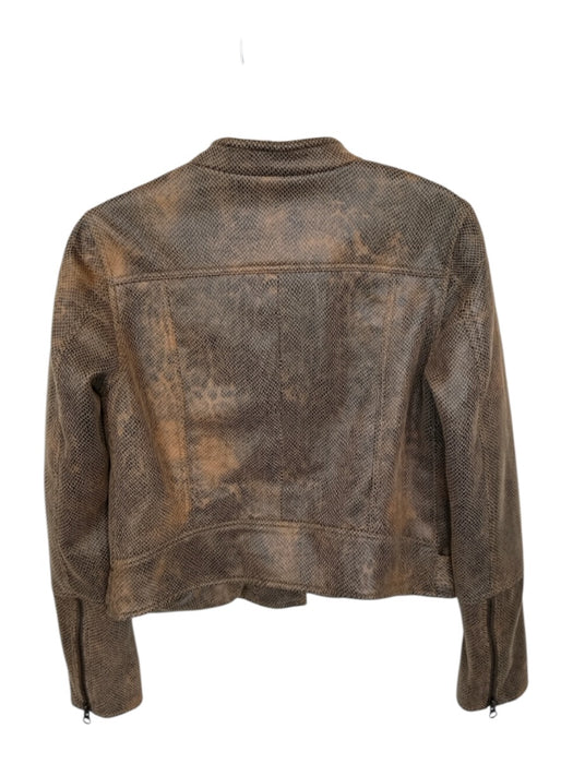 We The Free Size S Tan & Brown Vegan Leather Snake Embossed Full ZIp Moto Jacket Tan & Brown / S