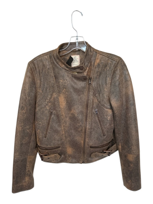 We The Free Size S Tan & Brown Vegan Leather Snake Embossed Full ZIp Moto Jacket Tan & Brown / S