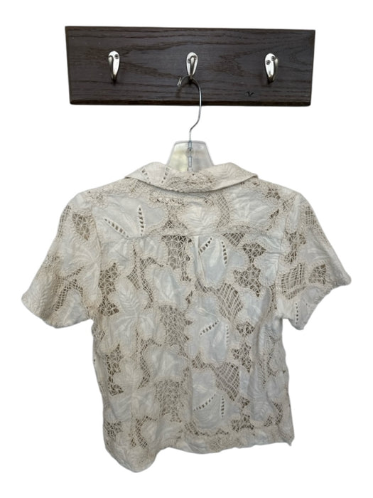 Caron Callahan Size S Cream Cotton Lace Detail Short Sleeve Button Down Top Cream / S