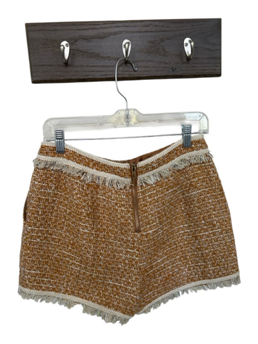 Walter Baker Size 4 Tan & White Tweed High Waist Fringe Back Zip Shorts Tan & White / 4