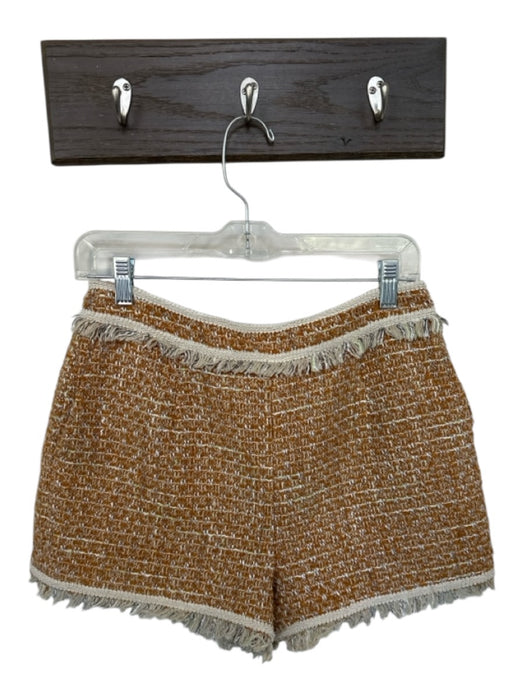 Walter Baker Size 4 Tan & White Tweed High Waist Fringe Back Zip Shorts Tan & White / 4