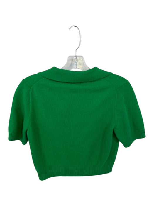 House of Harlow Size M Green Cashmere Short Sleeve Half Button Cropped Sweater Green / M
