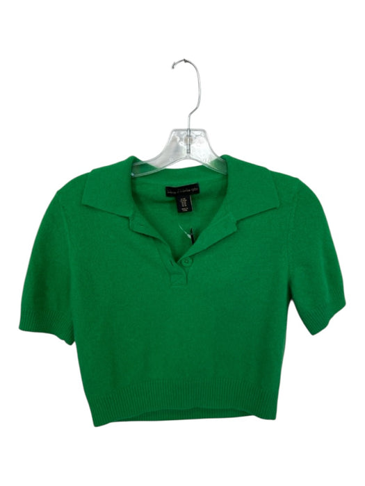 House of Harlow Size M Green Cashmere Short Sleeve Half Button Cropped Sweater Green / M