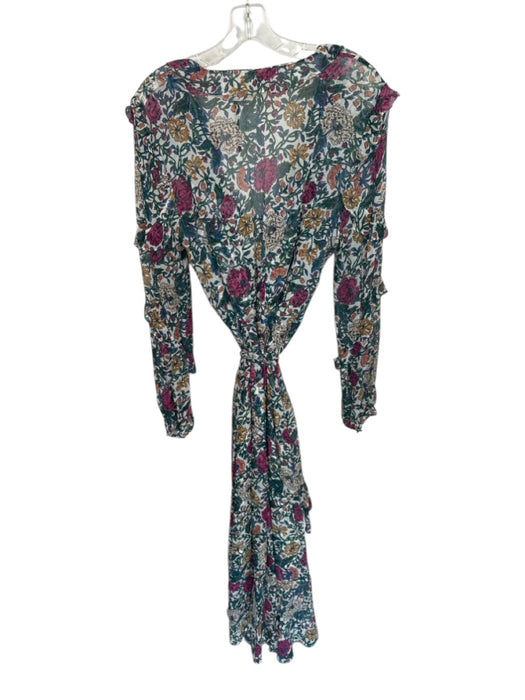 Veronica Beard Size 10 Teal & Purple Silk Long Sleeve Botanical Slip Incl Dress Teal & Purple / 10