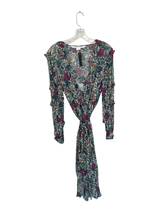 Veronica Beard Size 10 Teal & Purple Silk Long Sleeve Botanical Slip Incl Dress Teal & Purple / 10