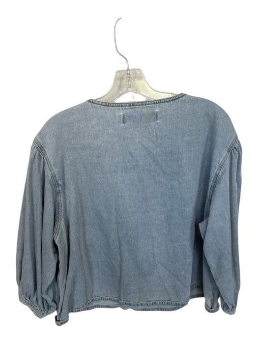 L.F. Markey Size 4 Light Wash Cotton Long Balloon Sleeve Front Pocket Top Light Wash / 4