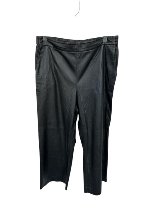 Hugo Boss Size 8 Black Vegan Leather High Waist Elastic Waist Wide Leg Pants Black / 8