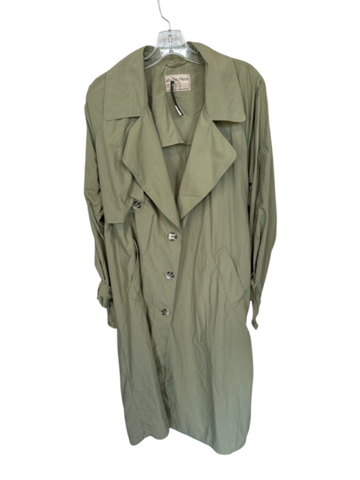 We The Free Size S Olive Green Nylon Long Sleeve Buttons Belt Trench Coat Olive Green / S
