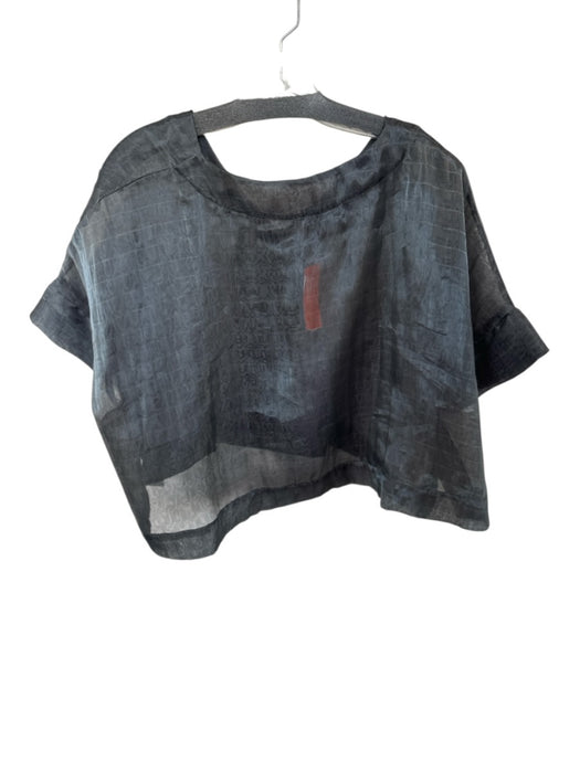 animale Size S Gray Silk Short Sleeve Grid Button Down Top Gray / S