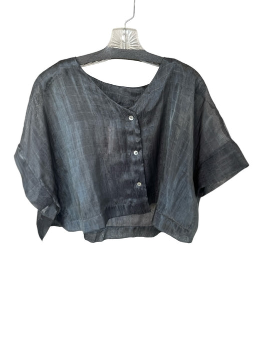 animale Size S Gray Silk Short Sleeve Grid Button Down Top Gray / S