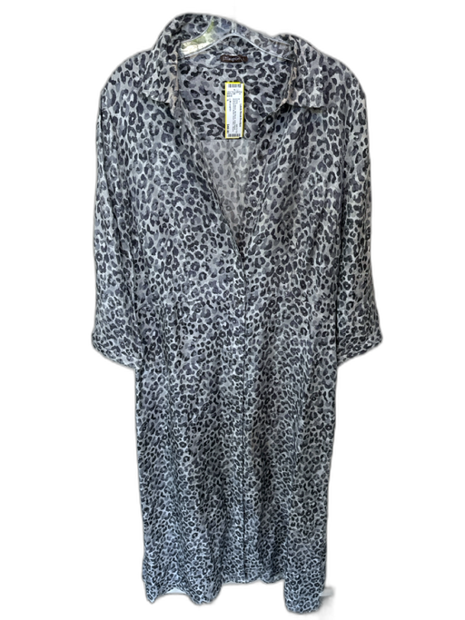 J. McLaughlin Size L Gray & Black Silk Blend Long Sleeve Animal Print Maxi Dress Gray & Black / L